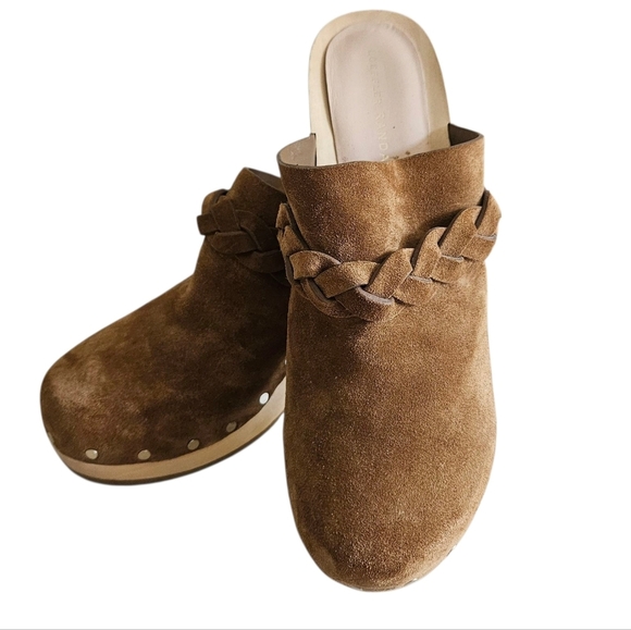 Loeffer Randall Cacao Suede Merrill Wooden Heeled Boho Braid Clogs Size 8.5 - Picture 7 of 16